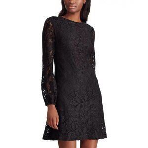 Lauren Ralph Lauren Women's Lace Sheer Bishop-Sleeve Dress Black Size 4 Lined